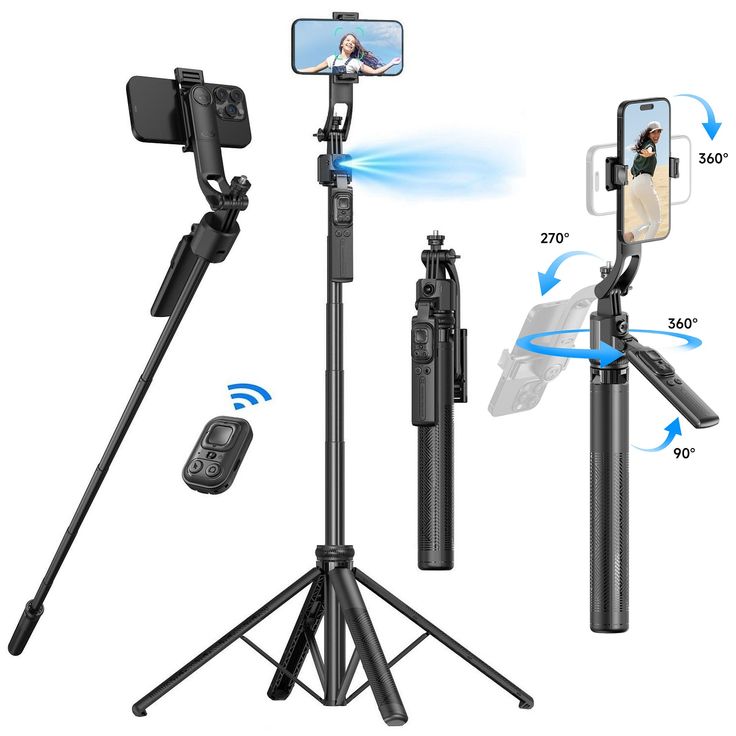 Trépied & Perche à Selfie 3-en-1 avec Télécommande Bluetooth – Support Smartphone Rotatif 360°